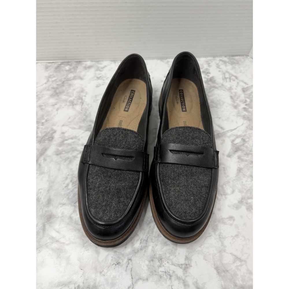 Clarks Raisie Eletta Women's 10M Black & Gray Tweed Combi Leather Penny Loafers. - Picture 10 of 10